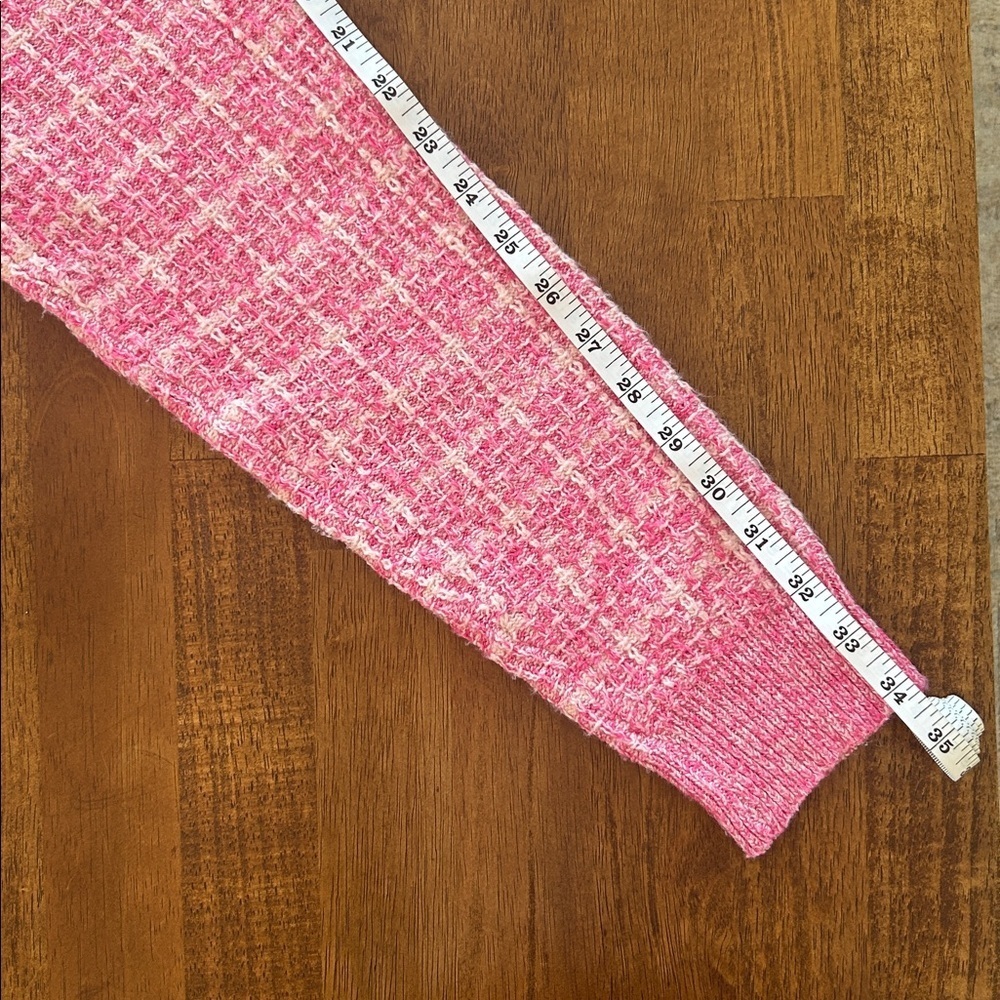 SHEIN women’s tweed knit style Chanel preppy pink cropped cardigan size XL - Picture 4 of 6